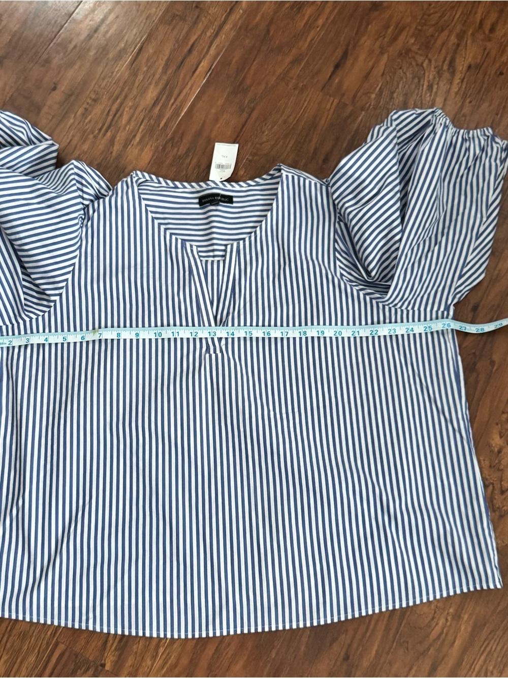 NWT Banana Republic Blue White Striped Puff Sleeve Poplin Blouse XXL - Picture 5 of 7